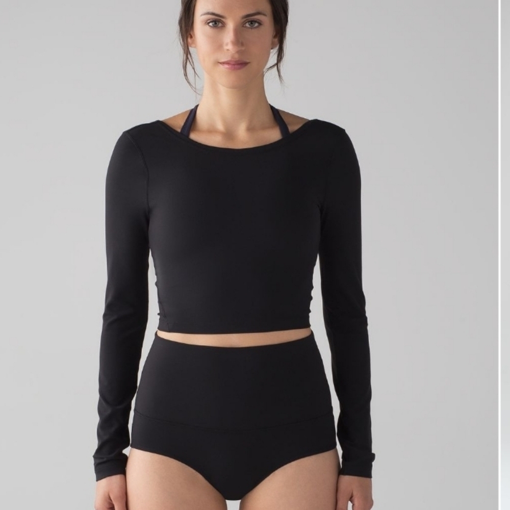 Lululemon Arise Cropped Long Sleeve Black PTP 17" - Picture 2 of 7